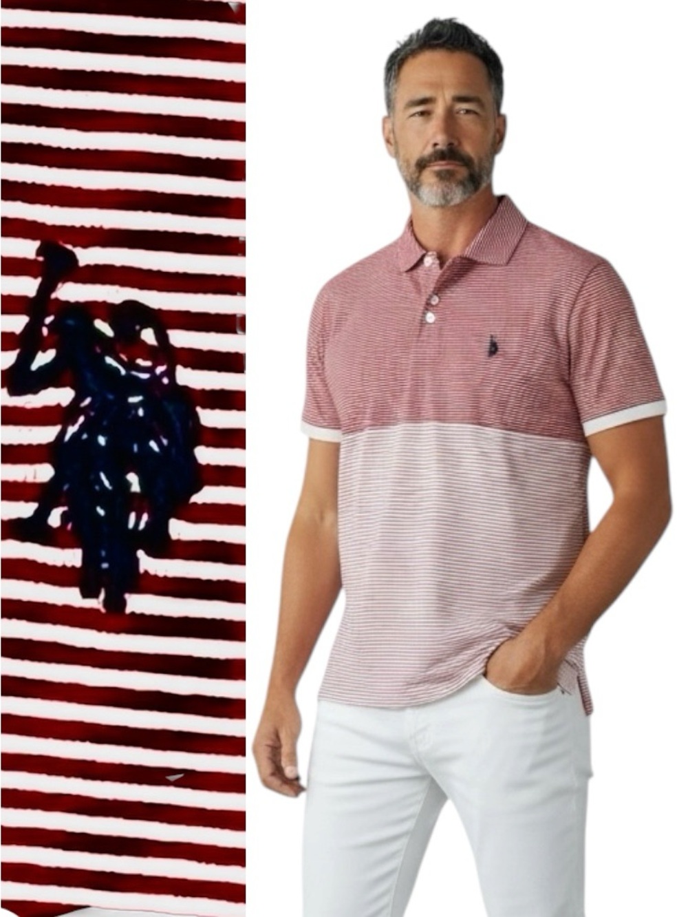 US Polo Assn. Men's Short Sleeve Sz L Red White Polo Shirt